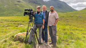 Rick Steves and his TV crew in the Scottish Highlands