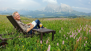 Rick Steves in an Alpine meadow