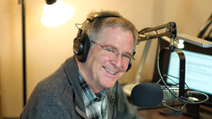 Rick Steves, recording his radio show