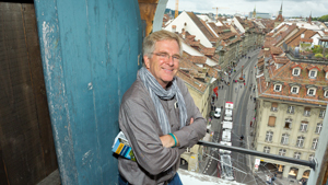 Rick Steves in front of the clock tower in Bern, Switzerland