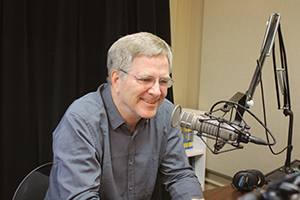 Rick Steves in his radio studio